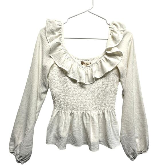 Altar'd State Tops - Altar'd State Blouse Cream Ruffled Shirred Long‎ Sleeve Size S